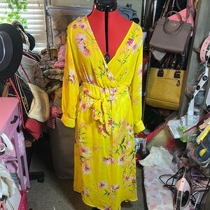 Floral Yellow Wrap Dress